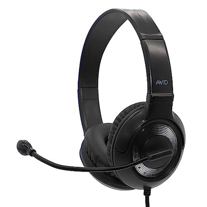 Avid AE‑55 USB Wired Headset with Noise‑Canceling Mic, Black/Silver, On‑Ear Design, 270° Rotating Boom, Chew‑Resistant Cord, Adjustable Fit for Classroom & Remote Learning (20‑Pack) - size: 20 Pack (USB)