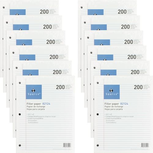Sparco 3HP Notebook Filler Paper 2400 Sheets - College Ruled - 16 lb Basis Weight - 8" x 10 1/2" - White Paper - 2400/Bundle (82124BD)