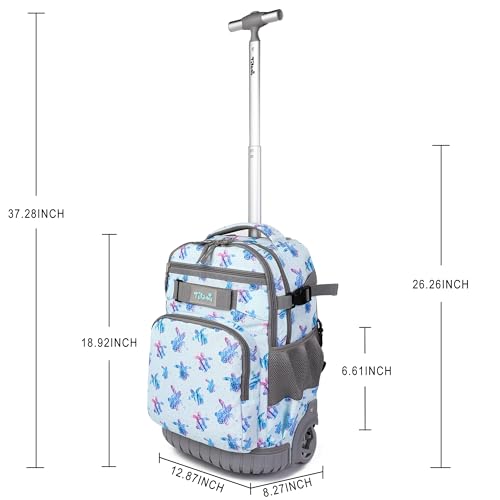 Tilami Rolling Backpack, 18 inch Shoulder Drop, Concealed Pockets and Wheel Cover, Laptop Backpack for Boys and Girls, Turtle Blue - color: Turtle Blue