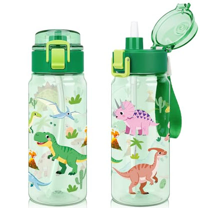 Tritan Kids Water Bottle for School, 18.6 oz Leakproof 2-in-1 Toddler Water Bottle with a Pop-up Detachbale Straw, Dishwasher Safe (Dinosaur) - color: Dinosaur