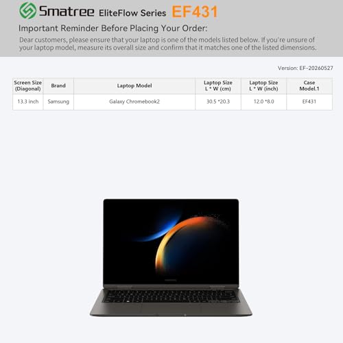 Smatree EliteFlow Laptop Sleeve for 13.3 inch Samsung Galaxy Chromebook2, Protective Laptop Case with Pocket (EF431) - size: 6.04| for SAMSUNG 13.3" Galaxy Chromebook2(EF431)
