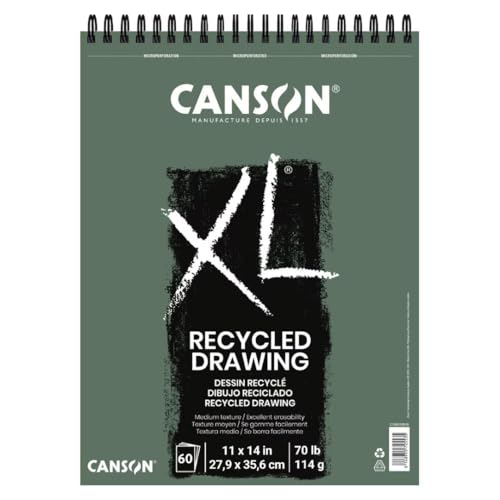 Canson XL Series Recycled Drawing Pad, 11" x 14", White, 70 lb. (114gsm), Top Wire Bound, 60 Sheets/Pad, Case of 6 Pads, 360 Sheets Total - size: 11x14 (6-Pack)