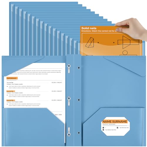 Henoyso 48 Pcs Plastic Folder with Clear Front Pocket and 3 Prongs Heavy Duty Plastic Folders with Card Slot Pocket Folders with Prongs for School Office Home(Blue Haze) - color: Blue Haze