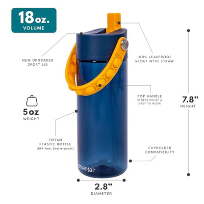 Elemental Water Bottles for Kids - Splash Kids Water Bottle for School with Pop-it Handle - BPA Free Tritan Plastic Water Bottle with Straw Leak Proof when Spout is Closed - Midnight Sun - 18oz - color: Midnight Sun 18oz