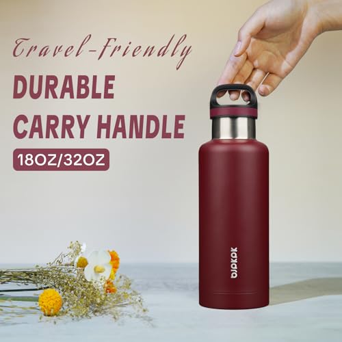 BJPKPK Insulated Water Bottle 32OZ Stainless Steel Water Bottle with Handle Double Walls Vacuum Insulated BPA Free Flask, Deep Red - color: Deep Red, size: 32 Ounces