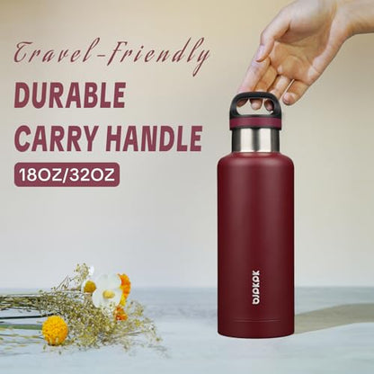 BJPKPK Insulated Water Bottle 32OZ Stainless Steel Water Bottle with Handle Double Walls Vacuum Insulated BPA Free Flask, Deep Red - color: Deep Red, size: 32 Ounces