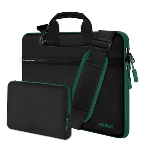 Hseok Laptop Shoulder Bag 13-14 inch Shockproof Water-Resistant HandBag with Small Case Compatible with MacBook Pro/Neo 14" M5/M4/M3/M2/M1, Mac Air/Pro 13.3", XPS 13/14, Most 13"-14" PC,Black-green - color: Black-green, size: 13"-14"