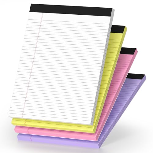 4 Pack Legal Pads 8.5 x 11 College Ruled Colored Note Pads 8.5" x 11" Lined Paper Chipboard-Backed Notepad with Micro-Perforated Notebook Paper for Office & School Supplies 50 Sheets/Pad - size: 8.5 x 11 In - Colored, style: 4 Pack