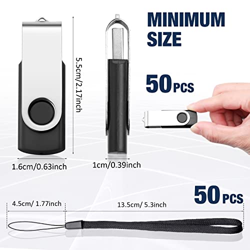 Aoriher 50 Pack USB 2.0 Flash Drives Bulk, Portable USB Thumb Drives with Lanyards, Swivel Flash Drives Thumb Drives for Office School Data Storage(Black,256mb) - size: 256MB