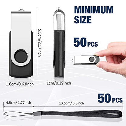 Aoriher 50 Pack USB 2.0 Flash Drives Bulk, Portable USB Thumb Drives with Lanyards, Swivel Flash Drives Thumb Drives for Office School Data Storage(Black,256mb) - size: 256MB