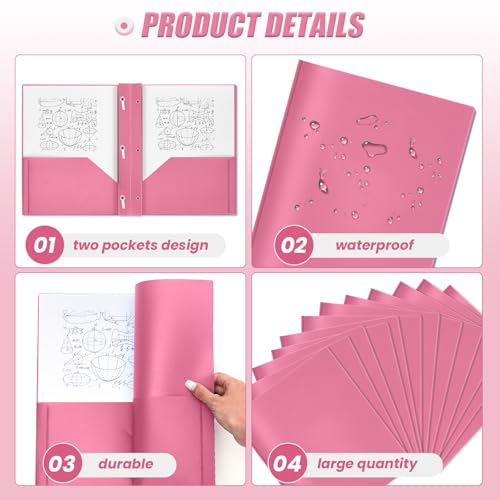 Lincia 100 Pcs Plastic Folders with Pockets and Prong Folders with Prongs 2 Pockets for Office, School for Students, Teachers, Office Workers(Pink) - color: Pink