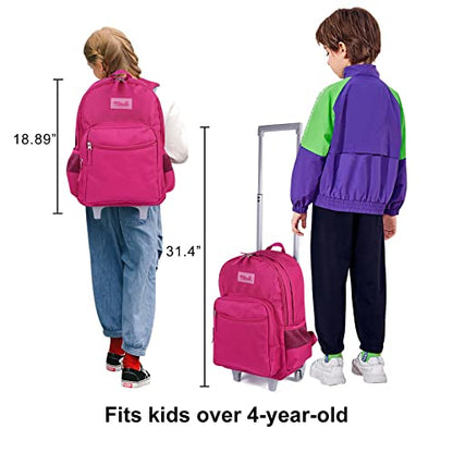 Tilami Rolling Backpack 18 inch Double Handle Wheeled Boys Girls Travel School Children Luggage Toddler Trip, Deep Pink - color: Deep Purple