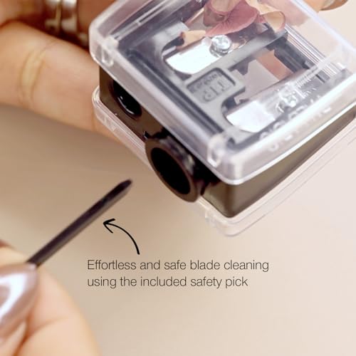 Palladio Double Barrel 3 in 1 Cosmetic Pencil Sharpener with Cover, Stainless Steel Blade, Size Adjuster, Essential for Small and Extra Large Lip Liner, Eyeliner, Brow Pencils
