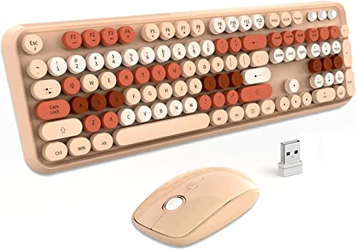 Beige Wireless Keyboard and Mouse Combo, Cute Aesthetic Typewriter Keyboard with Round Keys, 2.4Ghz Retro Bubble Full Size Wireless Keyboard with Number Pad for Long Nails PC Laptop - color: Beige