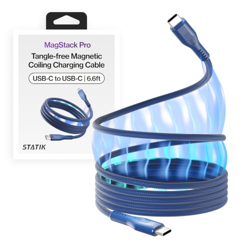 Statik MagStack Pro USB C to USB C Coiling Magnetic Charging Cable,100W | Nylon Braided Tangle-Free Design, Magnetic Coiling, Data Transfer, Compatible with iPhone & Android, 6FT Navy - color: Navy, size: 6ft, style: USB-C to USB-C