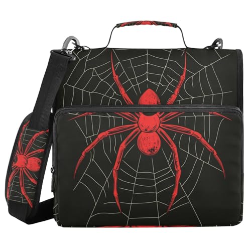 3 Ring Zipper Binder with Shoulder Strap Black Skulls Cats Gothic Style Binder Bag - color: Multicolored 09