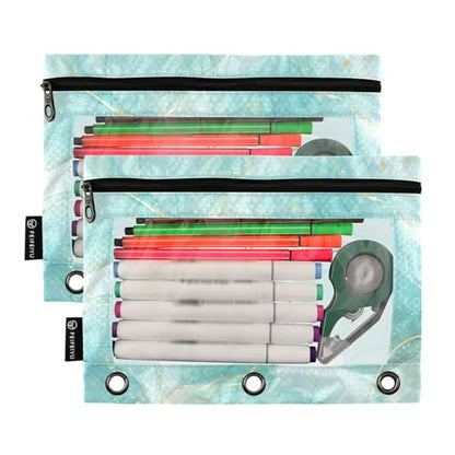 Personalized Pencil Pouch for 3 Ring Binder Cyan Teal Liquid Marble Custom Pencil Pouches Case Binder Cosmetic Bag 2 Pack for Office School College Supplies - color: Cyan Teal