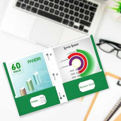 Two Pocket Folders, PANDRI 60 Pack Two Pocket Folders with Prongs, 3 Prong Folders Designed for Office and Classroom, Letter Size Green - color: Green