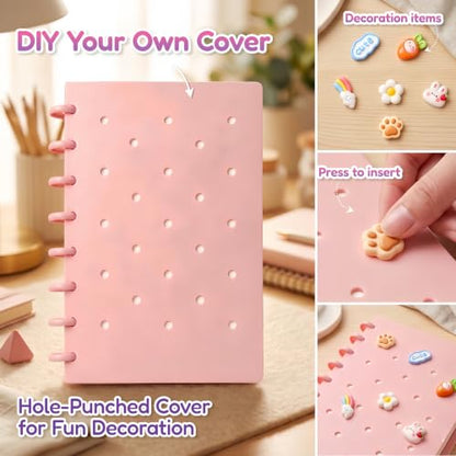 DIY Journal Kit for Girls, Cute Kawaii Stationery Gift Set with 2 Hole-Punched Spiral Notebooks , 2 Beadable Pens, 100 Beads&5m Elastic String,Arts and Crafts Birthday Gift for Tween Girls Age 8-12+