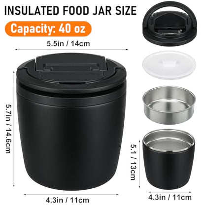 wiwens 40oz Insulated Lunch Containers for Adults Soup Thermo for Hot Food | Leak Proof Wide Mouth Vacuum Stainless Steel Thermal Jar Bento Box with Buckle Lid and Spoon - color: Black