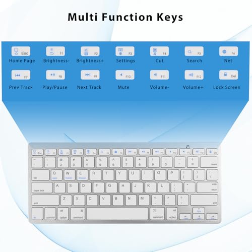 Wireless Bluetooth Keyboard for Apple iPad iPhone Samsung Phone Smartphone Tablet Portable Keyboard for Compatible iOS/Windows/Android System Devices (White)