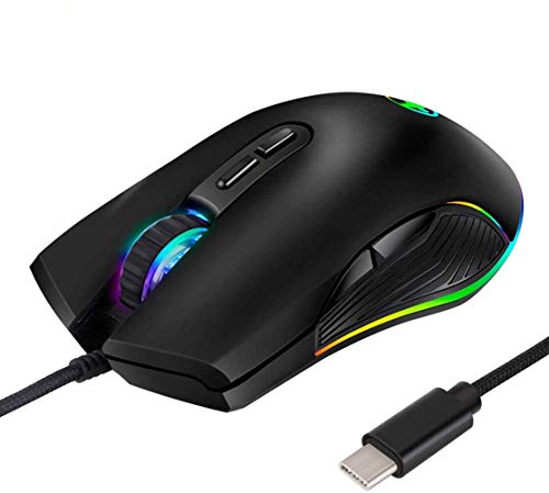 Wired Type C Gaming Mouse USB C Corded Mice 3200 DPI for USB Type C Device | Ergonomic 4 RGB Backlight Wired Mouse Compatible Matebook, Chromebook, Windows, Laptop, Computer and More USB Type C Devices