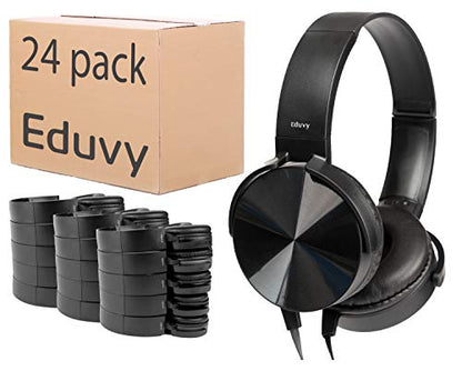 Bulk Headphones for Classroom, 24 Pack Durable School Wired Headphones for Students. Teacher Must Haves Supplies from Elementary to College (Black) - color: 24-Pack Black