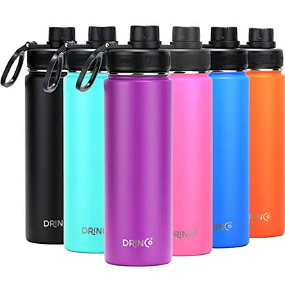 DRINCO Stainless Steel Water Bottle Spout Lid Vacuum Insulated Double Wall Water Bottle Wide Mouth (40oz 32oz 22oz 18oz 14oz) Leak Proof Keep Cold Sport Camping Hiking (22 oz, 22oz Purple) - color: 22oz Purple, size: 22 Ounces
