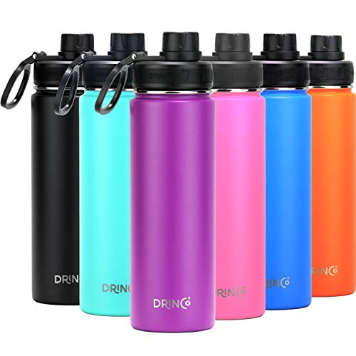 DRINCO Stainless Steel Water Bottle Spout Lid Vacuum Insulated Double Wall Water Bottle Wide Mouth (40oz 32oz 22oz 18oz 14oz) Leak Proof Keep Cold Sport Camping Hiking (22 oz, 22oz Purple) - color: 22oz Purple, size: 22 Ounces