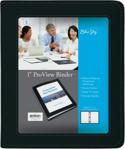 Blue Sky ProView Legacy Black 3 Ring Binder, Letter Size, 1", Textured Faux Leather Cover, Built-in Pockets, Holds 175 Sheets (94029) (Pack of 12) - size: 1" (Pack of 12), style: 1 Binder