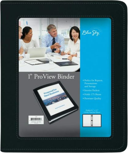 Blue Sky ProView Legacy Black 3 Ring Binder, Letter Size, 1", Textured Faux Leather Cover, Built-in Pockets, Holds 175 Sheets (94029) (Pack of 12) - size: 1" (Pack of 12), style: 1 Binder