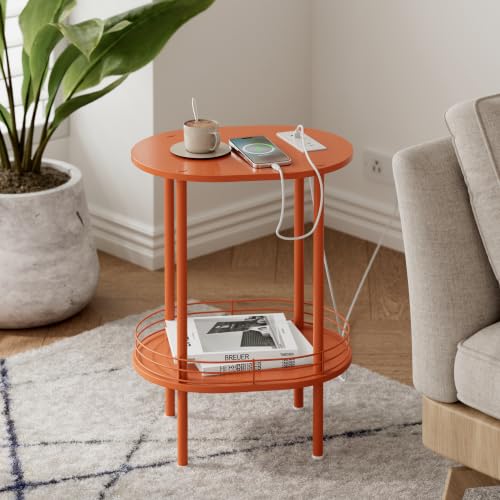 DGSANDGO Orange Side Table with Charging Station, Side Tables Living Room, Nightstand with USB Ports and Outlets, Small End Table for Small Space, Living Room, Bedroom, Nursery, (1PC, Orange) SDOR12 - color: Orange