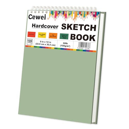 Cewei 9x12 Drawing Paper Pad, 100 Sheets, Spiral Bound Sketchbook, 68lb/100gsm White Drawing Paper for Kids Ages 4-8 & 9-12 - color: Sage Green, size: 9" x 12" (Pack of 1)