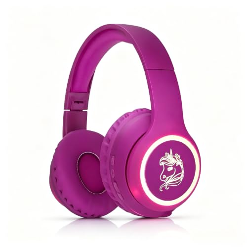 Unicorn Wireless Headphones, LED Light, up ，Kids Headphones Bluetooth with Microphone for School, Travel, Phone, Kindle, PC, TV, MP3 ((Violet) - color: Violet