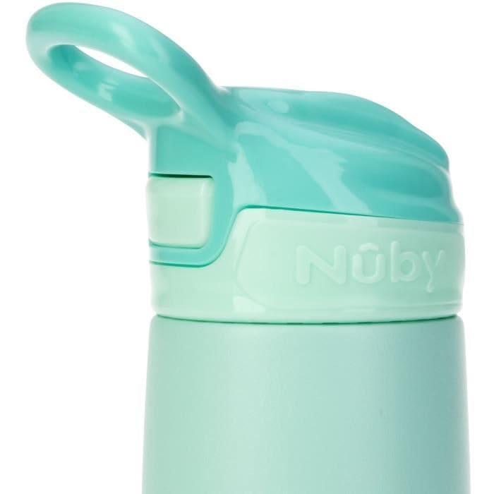 Nuby Thirsty Kids No Spill Flip-It Reflex Stainless Steel Travel Cup or Water Bottle - 10 Oz - 18+ Months - Aqua Mint - Back to School Essentials - size: 10.1 Ounces, style: Aqua