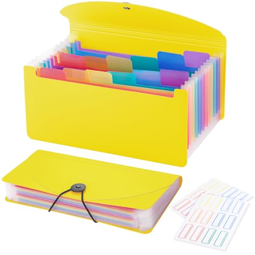 13 Pocket A6 Receipt Organizer, 2 Pack Small Accordion File Organizer, Coupon Organizer with Labels - Yellow - color: Yellow