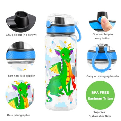 Cute Water Bottle for School Kids Girls, BPA FREE Tritan & Leak Proof & Easy Clean & Carry Handle, 23oz/ 680ml (Fire Dragon) - color: Fire Dragon