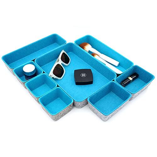 Welaxy Minimalist Felt Desk Drawer Organizer 8pc Turquoise Storage Bins - color: Turquoise