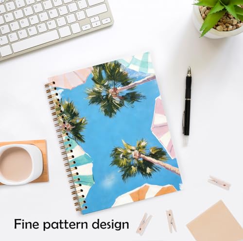 XUNLURY Coastal Beach Notebook, Tropical Palm Tree Beachy Umbrella Journal, Retro Summer Coastal Ocean Journal, Beach Lover Gifts Hardcover Spiral Notebooks, 5.5x8.3 Inch - color: Color_E