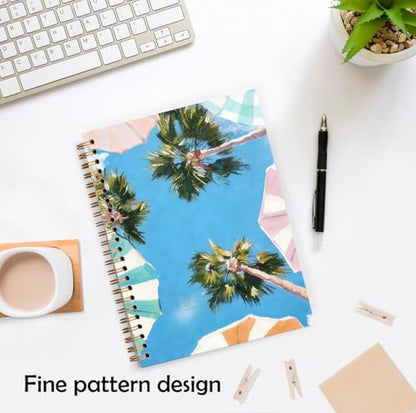 XUNLURY Coastal Beach Notebook, Tropical Palm Tree Beachy Umbrella Journal, Retro Summer Coastal Ocean Journal, Beach Lover Gifts Hardcover Spiral Notebooks, 5.5x8.3 Inch - color: Color_E