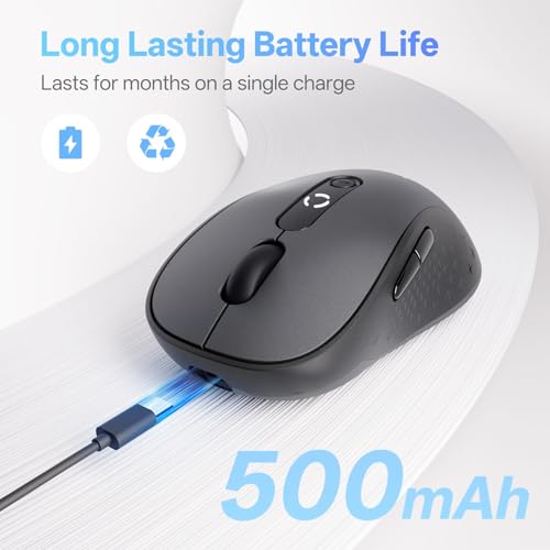 XBG B15 Tri-Mode Wireless Mouse, Bluetooth 5.0/4.0 & 2.4G, 5 Adjustable DPI, Type-C Rechargeable with 3-Level Battery Indicator, Ergonomic Silent Design for Office/Laptop/Travel - style: B15-Black