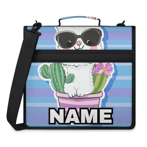 Custom Zipper Binder Funny Cactus Llama 3 Ring Binder 1.5 Inch Expanding Pockets File Folder Large Capacity Document Organizer Bag with Handle and Strap - color: Multi 2