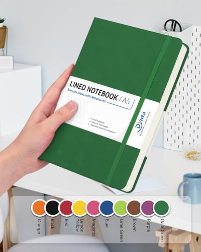 Dynta Hardcover Journal Notebooks, 10 Packs A5 Lined Journals Bulk for Writing 200 Pages/100Sheets, 8.4 x 5.8 inch, Classic Ruled Notebook for Work/Travel/College/Note Taking(Dark Green) - color: Dark Green