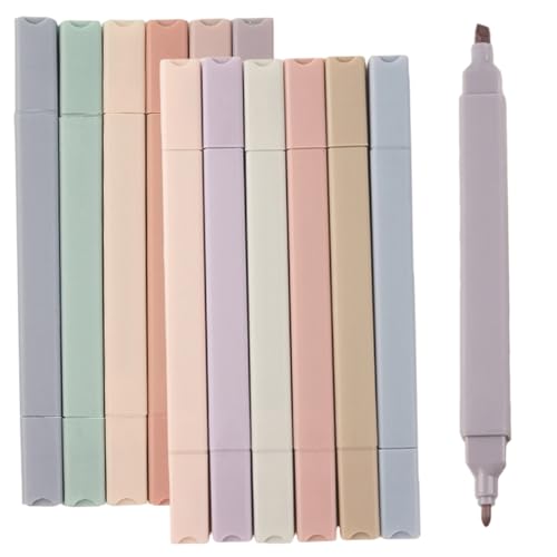 Aesthetic Highlighters, 12PCS No Bleed Dry Fast Dual Tip Pastel Highlighters with Square Stick for Office Back to School Supplies Dual Tip Planner