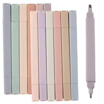 Aesthetic Highlighters, 12PCS No Bleed Dry Fast Dual Tip Pastel Highlighters with Square Stick for Office Back to School Supplies Dual Tip Planner