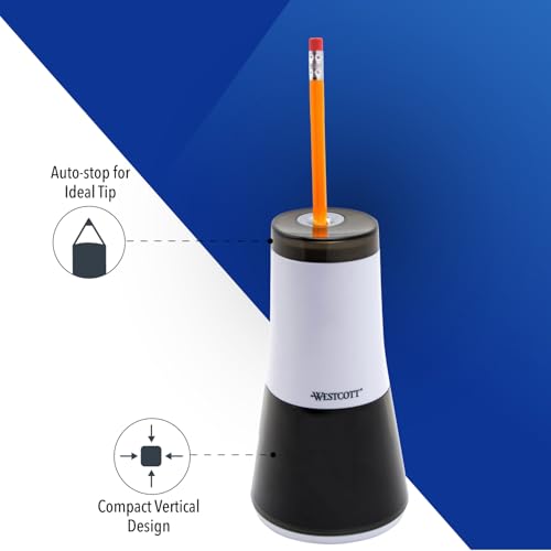 Westcott iPoint Curve Electric Pencil Sharpener - Sharpen Regular, Graphite, and Drawing Pencils - Office and School Supplies for Teachers and Kids - Compact - Corded Plug-in Design - White