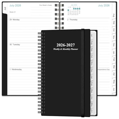 2026-2027 Pocket Planner/Calendar - 2026-2027 Planner from July 2026 - June 2027, Planner 26-27 with 12 Tabs, Twin-Wire Binding, Inner Pocket, 3.75" x 6.75, Black - color: Black, size: 3.75" x 6.75"
