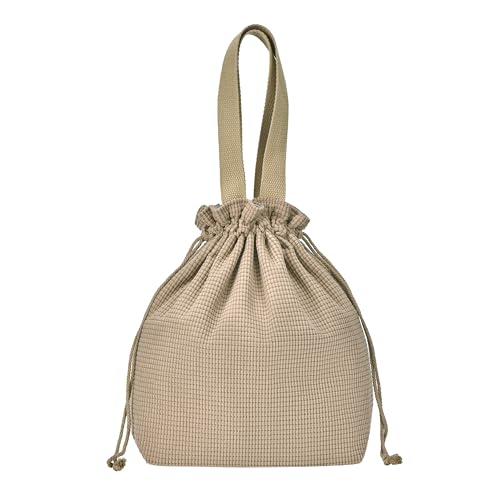 Retro Corduroy Drawstring Lunch Bag - Soft Textured Pouch for Women Students, 5mm Foam Base, Perfect for School Office Daily Use (oatmeal) - color: oatmeal