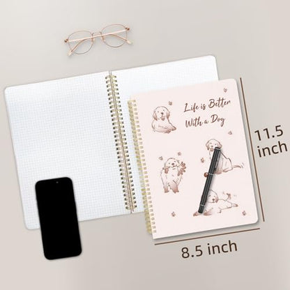 Cute Spiral Notebook journal A4 Aesthetic Pretty Design for Women Girls Kawaii with Pocket, 8.5 x 11 inch, Graph, Better Dog - color: Better Dog, style: Graph
