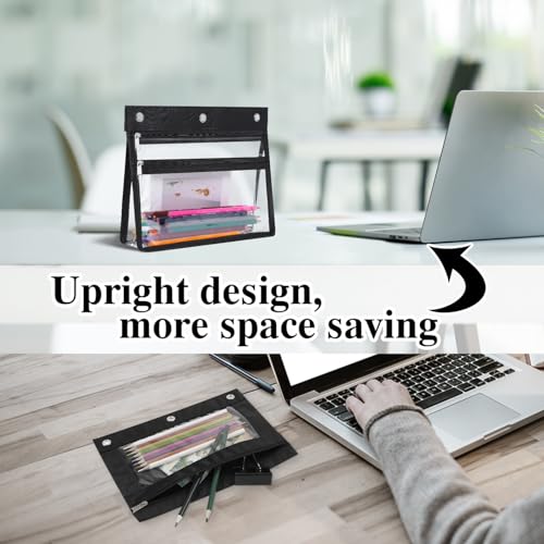 YoeeJob Pencil Pouch for 3 Ring Binder with 1.5 inch Expandable Large Capacity, 2 Pack Double Pockets Zipper Pencil Case, Pencil Binder Pouch for School Office Home - color: black